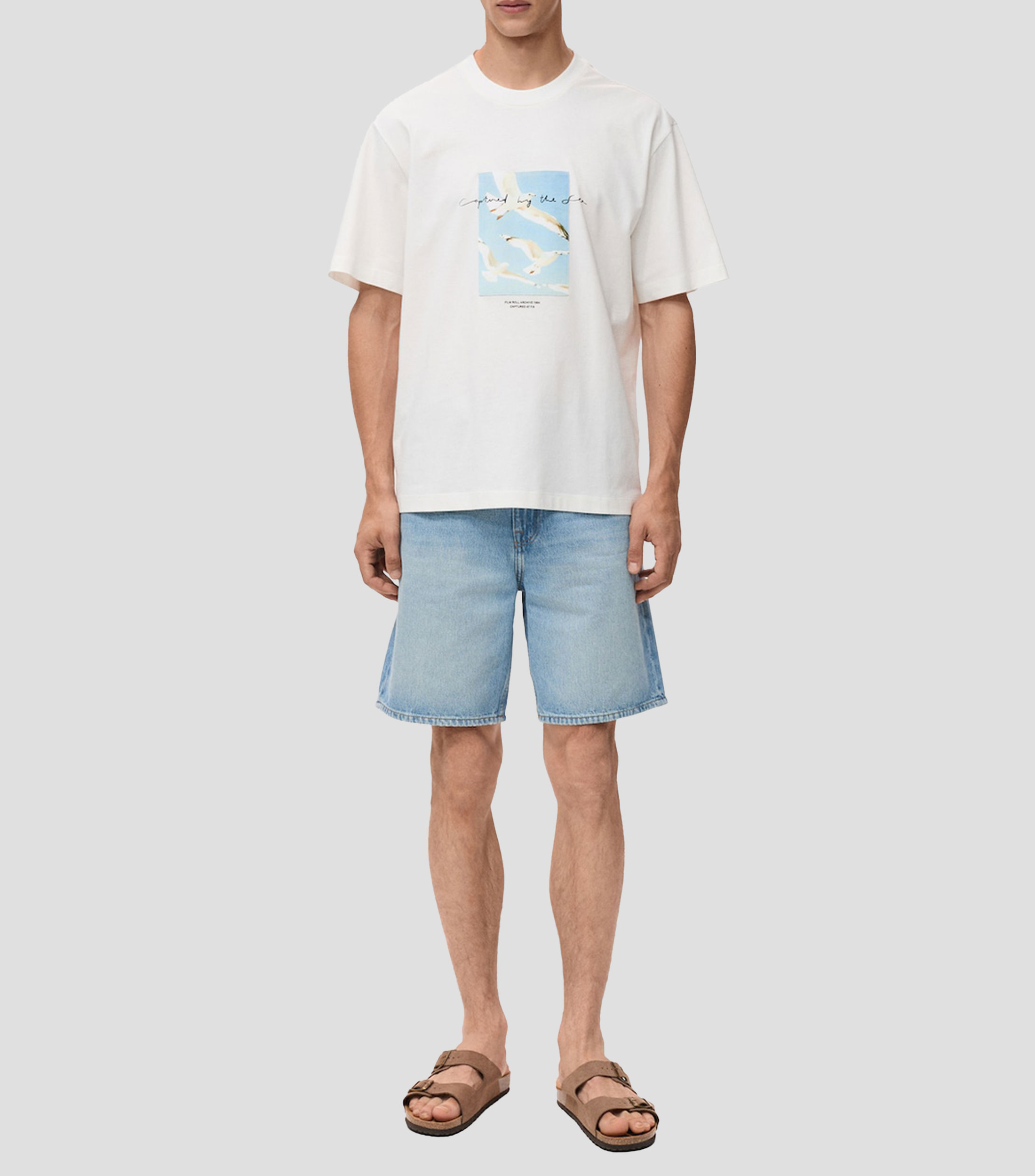 Playera de cuello redondo con manga corta estampada Hombre